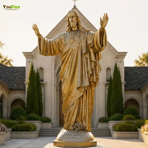 Grande statue du Sacré-Cœur de Jésus, finition dorée, Jésus-Christ aux bras étendus, peinte à <span class=keywords><strong>la</strong></span> main, pour église, chapelle, jardin, extérieur - Product Image 1