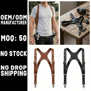 Tali Kamera DSLR Dual <span class=keywords><strong>Harness</strong></span> dari Kulit Vegan Mikrofiber yang Tahan Lama, OEM Menerima Kustomisasi Logo & Warna, dengan Gesper Lepas Cepat - Product Image 2