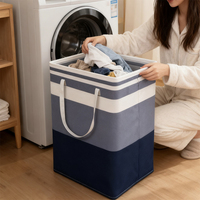 Panier à linge pliable en coton mélangé, grande capacité, motif rayé, pour hôtels, hôpitaux, maisons de retraite, vente en gros