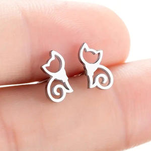 E3421 <b>Cat</b> Stud Earrings Black And Gold Zinc Alloy Women's Cute Fashion Jewelry <b>Gift</b> - Product Image 1