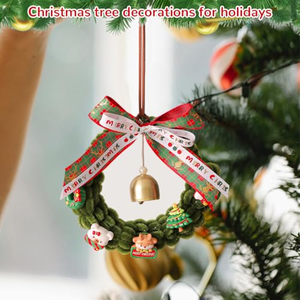 Décoration de Noël suspendue : Clochette de Noël, Nœud de Noël, Couronne de Noël à suspendre au bouton de porte avec pomme de pin de Noël - Product Image 3
