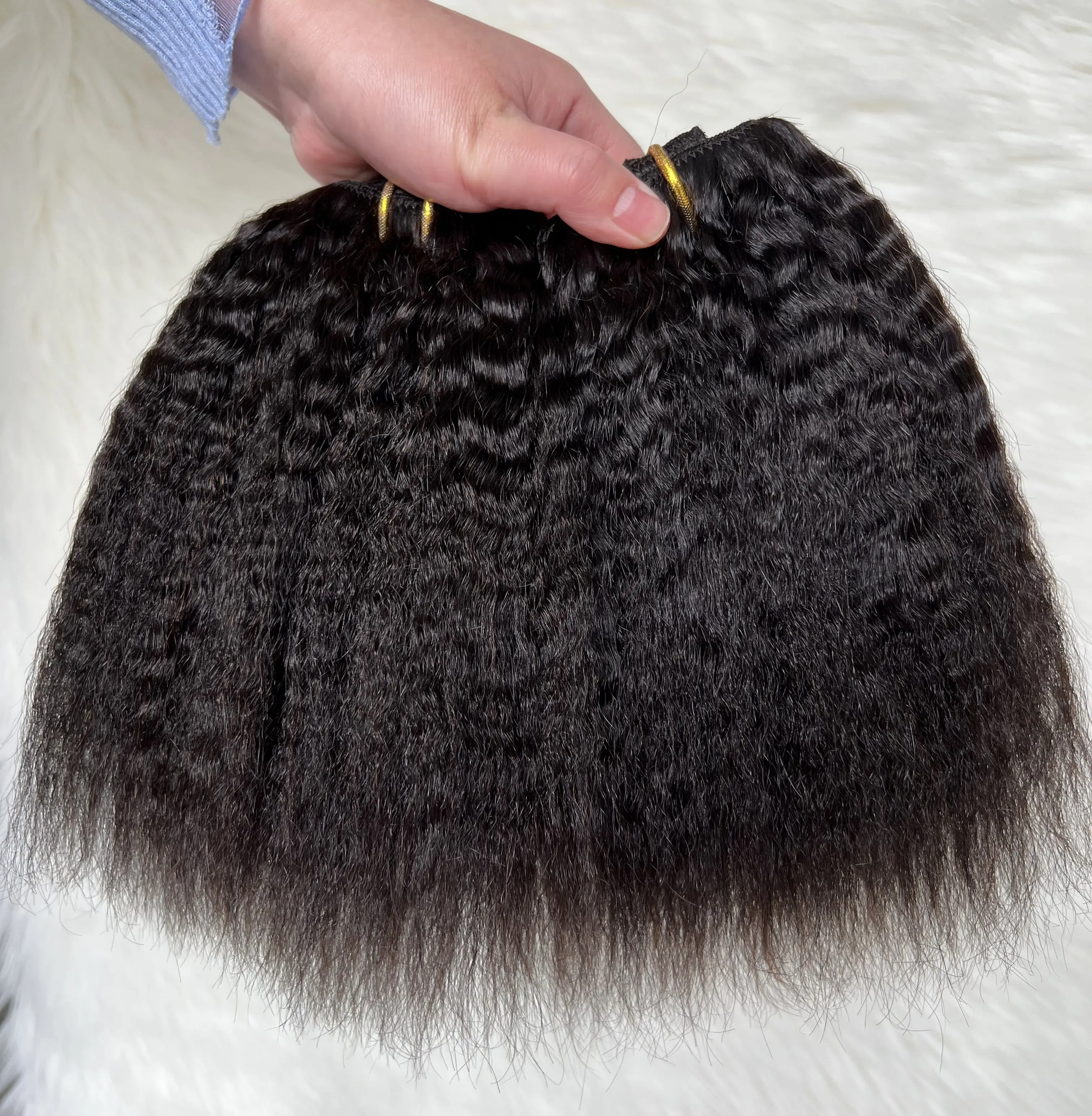 Commercio all'ingrosso di buona qualità 100% capelli umani Remy brasiliani crespi dritti invisibili Clip senza cuciture nelle estensioni dei capelli