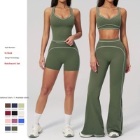 Ensemble de yoga brossé color block pour femme, haut de gamme, à double bretelle, tenue de fitness, course, entraînement, vêtements de sport, ensemble deux pièces pour la gym