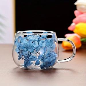 Tasse à café en verre double paroi avec fleurs séchées, design élégant, en borosilicate, idéale comme cadeau - Product Image 2