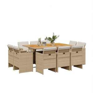 Set da Pranzo da Giardino in Vimini Beige per 8 Persone, Arredamento da Esterno Resistente alle Intemperie, Design Contemporaneo - Product Image 1