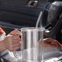 Paille en verre transparente de 30 cm, diamètre 8 mm, tube courbé, écologique, portable, pour gobelet de voiture 30OZ/40OZ, en acier inoxydable Lfgb
