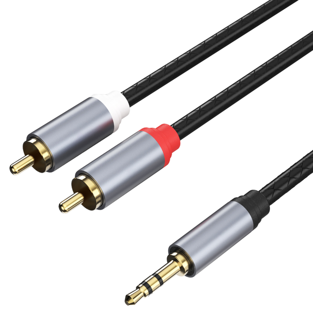 HiFi 3.5mm Jack 2RCA Y Cable Stereo Aux RCA Mono Adapter Cord for Car DVD Computer Tablet Amplifier Music Player PVC Stock