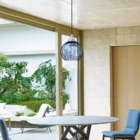Lampe suspendue moderne en verre et lin bleu avec hauteur réglable. Conversion de couleur 6RGB, adaptée aux chambres à coucher et aux salons