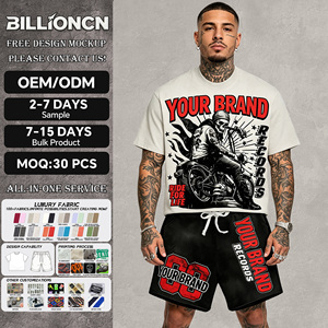 Conjunto de Dos Piezas Personalizado para Hombre, Estilo Vintage, Camiseta sin Mangas, Pantalones Cortos de Punto, 100% Algodón, Transpirable, Formal, Verano - Product Image 1