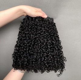 Capelli Umani Brasiliani Super <span class=keywords><strong>Double</strong></span> Drawn all'Ingrosso, Ricci Pixie, Colore Nero Naturale - Product Image 2