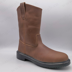 WCY-botas de seguridad para hombre y mujer, botas hasta la rodilla de cuero marrón de Caballo Loco, vaquero occidental con Vástago de acero - Product Image 3
