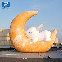 Lapin gonflable géant et lune avec lumière LED Décoration publicitaire Sculpture aérienne Installation artistique