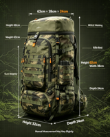 Sac à dos tactique en nylon camouflage 50L, système MOLLE, résistant à l'eau, sac à dos de survie en plein air, préparation pour l'aventure en jungle, camping