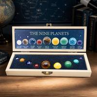 Collection de 8 sphères de cristal planétaires, boules de pierres précieuses naturelles, boîte de rangement en bois, décoration éducative sur le thème de l'espace, cadeau