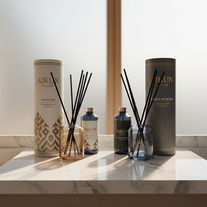 Aikun Small Batch Fast Service Custom Garden Rain 25ml Black Glass <b>Bottle</b> Dark Cylinder Box <b>Reed</b> <b>Diffuser</b> Set for Holiday Gift - Product Image 1
