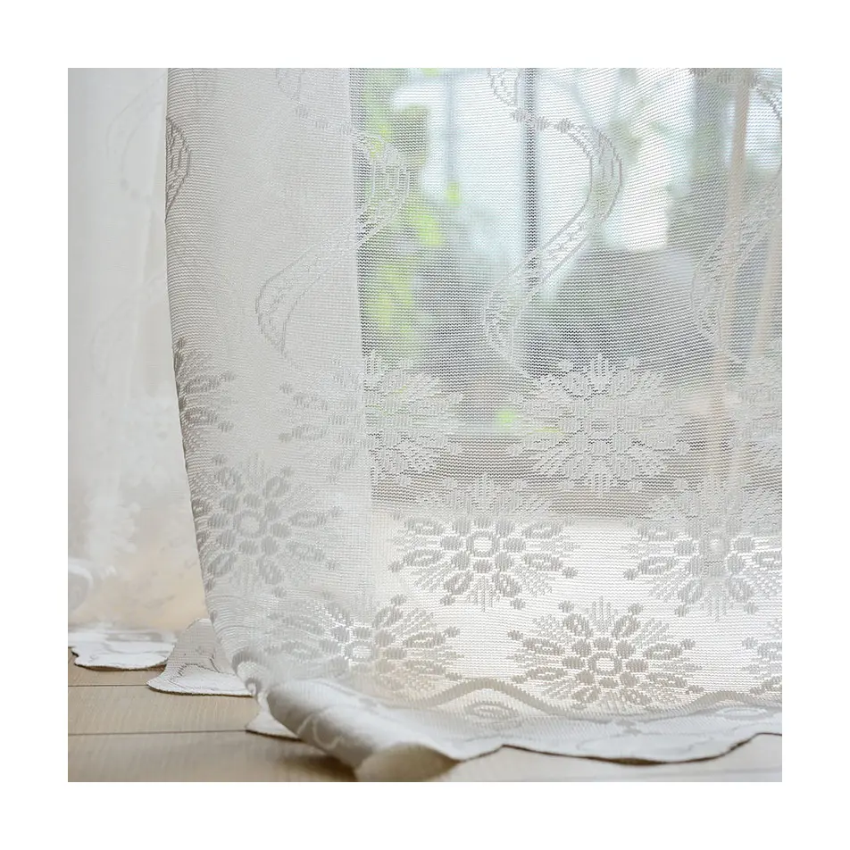 Kain renda tulle tirai putih poliester bordir kain voile tipis untuk gorden jendela dengan meter rol untuk ruang tamu