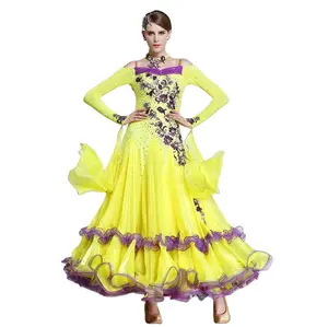 B-14790 Personalizzato top vendita giallo sala da ballo vestito da ballo del vestito delle donne per sala da ballo di danza per i bambini