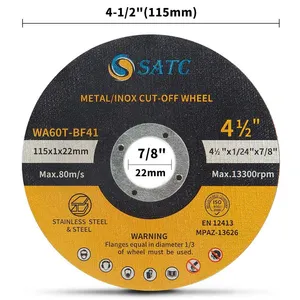 SATC Piringan Pemotong 115Mm, Roda Gerinda Abrasif untuk Logam & Baja Tahan Karat 4.5 Inci X 1/24 Inci X 7/8 Inci