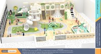 Équipement de jeu intérieur personnalisé pour enfants, aire de jeux commerciale avec escalier piano, pont dinosaure et enclos en filet de sécurité