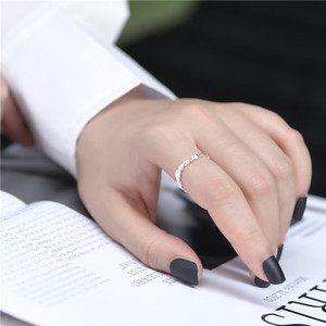 Korean INS Minimalist Silver Foil Wrinkle Texture S925 Sterling Silver <b>Thin</b> <b>Ring</b> Women’s Wholesale - Product Image 5