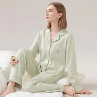 Femmes nouveau automne décontracté maison vêtements costume 100% coton extérieur portant des pyjamas couleur unie revers vêtements de nuit dans le Style chinois