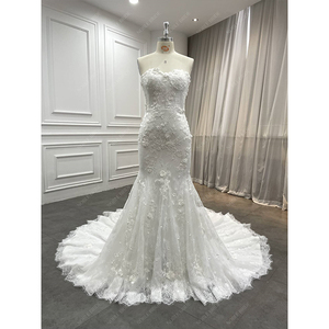 Elegante abito <span class=keywords><strong>da</strong></span> sposa a sirena con volant in pizzo ricami a scollo a V con Design sottile manica corta per le spose - Product Image 3