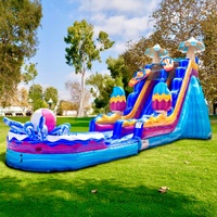 Toboggan aquatique gonflable robuste à double piste pour fêtes au bord de la piscine, toboggan aquatique commercial avec piscine intégrée