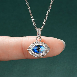 Collier pour femme avec pendentif œil bleu, en cuivre plaqué or 14K et zircone cubique taille marquise, vente en gros - Product Image 6