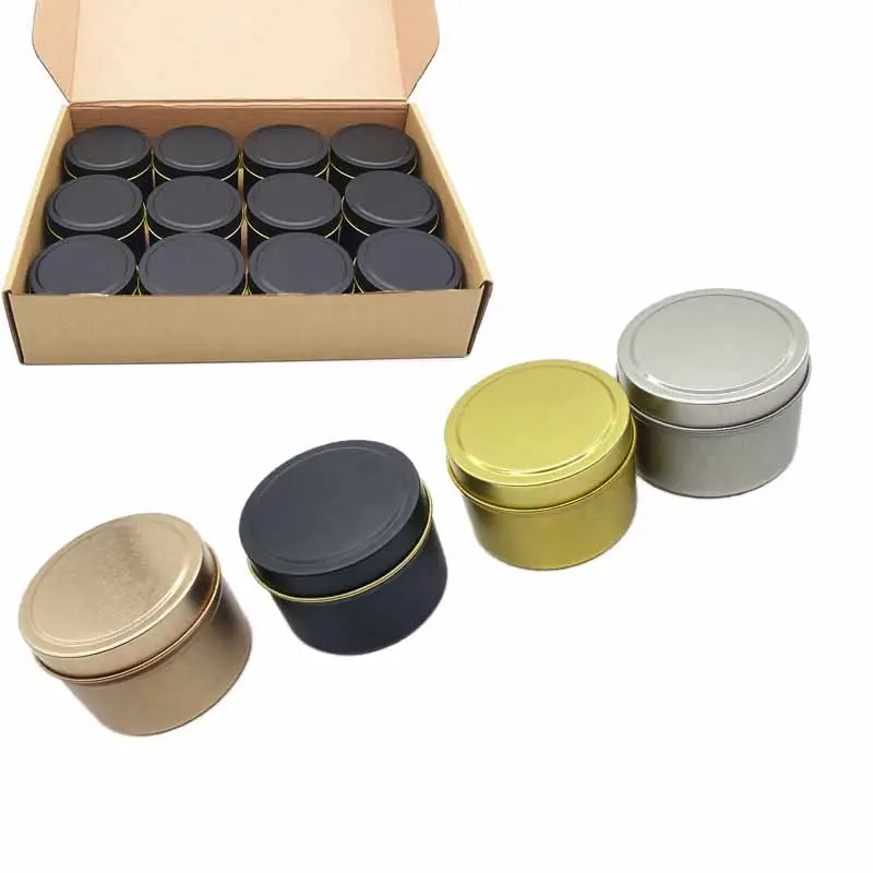 Black Gold Tinplate Candle Tins 2oz 4oz 6oz 8oz Empty Candle Jars Decorative Gold Metal Containers