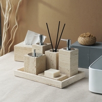 Ensemble de 48 articles de toilette vides en marbre naturel et travertin, style Wabi Sabi, à combinaison libre, pour salle de bain