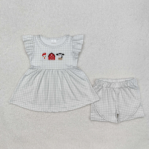Ensemble de vêtements d'été pour filles, haut brodé avec ballon de plage, short rose - Product Image 3