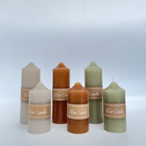 Wholesale Classic Colorful Brown Gray Green Bulk Wax Unscented Natural Ribbed Pillar Candles Taper Candle