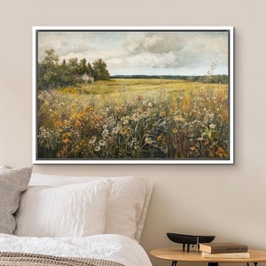 Peinture à l'huile de paysage contemporaine, peinte à la main, encadrée, pour la décoration artisanale rétro-moderne de la maison ou du bureau - Product Image 1
