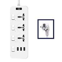 Multiprise d'extension 3 prises universelles 3 Ports USB A pour téléphone tablette prise de charge cordon 2M prise plate pour bureau à domicile