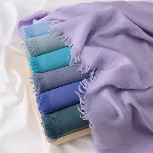 Katun Linen Rumbai Jilbab Padat Syal Panjang Malaysia Ikat Kepala Wanita Muslim Polos Selendang dan Bungkus Perempuan Foulard Tudung Bawal