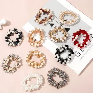 New Arrived Fashion Beads Pearl Crystal Hair Ties Girls Women Ponytail Elastic Rubber Band Hair Accessories