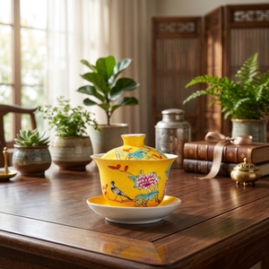 Gaiwan in Porcellana Jiangxi di Alta Qualità Marca JADE, Stile Tradizionale <span class=keywords><strong>Sgraffito</strong></span> con Motivi Floreali, Tazza Classica per Tè Kung Fu - Product Image 2