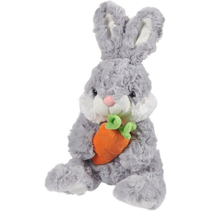 Lindo Conejito de Peluche Gris de Pascua, Juguete de Conejo con Orejas Esponjosas y Zanahoria, Varios Tipos, Relleno de Algodón PP, Unisex - Product Image 1