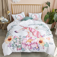 Offre Spéciale impression numérique personnalisé licorne ensemble de literie ensemble de couette en coton drap de lit couette housse de couette ensemble de draps