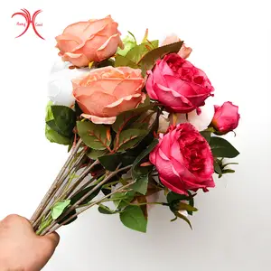 热卖批发人造花玫瑰婚礼花束家庭办公室派对装饰玫瑰天鹅绒花