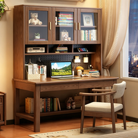 Bureau d'étude en bois massif avec huche et étagères vitrées, bureau informatique pour la maison, vente en gros pour chambre et appartement