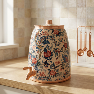 Distributeur d'eau en cuivre avec motif floral bleu et rouge et robinet pour usage domestique - Product Image 5