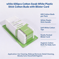 Coton-tiges blancs en plastique, 600 pièces, avec carte blister, pour outils de maquillage