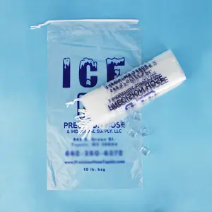 Saco de gelo de cordão 8lb /10lb, saco de embalagem de cubo de gelo plástico transparente