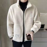 Nouvelle veste bomber en velours côtelé matelassée en laine d'agneau pour homme 2025, doublure en polaire, épaisse, streetwear, motif cœur, fermeture éclair, automne