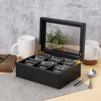 Boîte à thé en bois de bambou naturel personnalisée avec séparateur de couvercle transparent pour le stockage des sachets de thé
