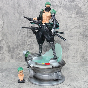 40cm Anime 1 pieza <span class=keywords><strong>Zoro</strong></span> <span class=keywords><strong>figura</strong></span> espada héroe 1/6 estatua Cyberpunk Roronoa <span class=keywords><strong>Zoro</strong></span> <span class=keywords><strong>figura</strong></span> <span class=keywords><strong>de</strong></span> acción 2 cabeza LED modelo PVC colección Juguetes - Product Image 1