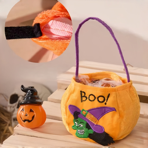 Bolsas de Halloween para Dulces, Portátiles, de Peluche, con Bordado de Calabaza, Reutilizables, para Niños, Fiestas Infantiles - Product Image 4