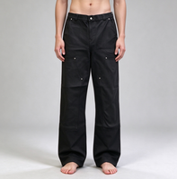 Pantalons et pantalons droits pour hommes en coton sergé noir, avec rivets personnalisés, fermeture éclair et taille plate, pour l'entraînement