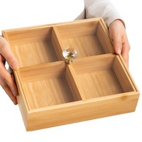 Plateau carré en bambou laqué à 9 compartiments pour desserts, plateau à thé et fruits, logo OEM, cadeau, vaisselle durable pour la cuisine et l'hôtellerie